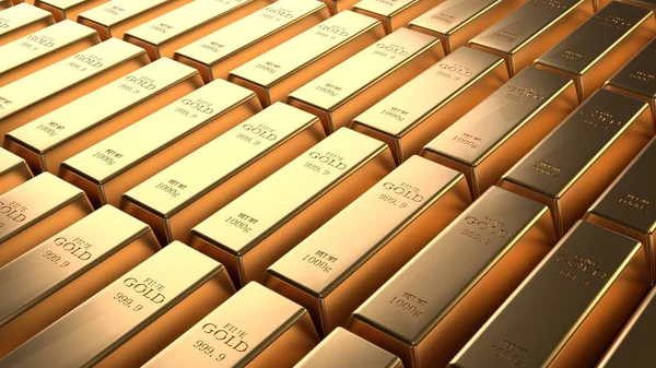 Penataan batangan emas mengkilap berturut-turut. Bisnis Emas — Stok Foto