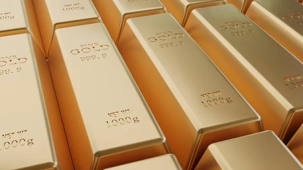 Penataan batangan emas mengkilap berturut-turut. Bisnis Gold futur — Stok Foto