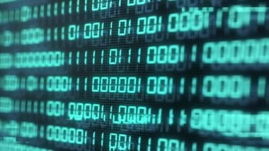 Bilgisayar ekranında video arızalı dijital ikili kod numarası var. Mavi yeşil dijital sayısal yazılım küresel ağı. Siber güvenlik ve bilgisayar korsanı konsepti. Büyük Data teknolojisi. 4K hareketi