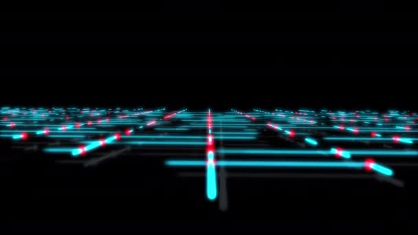 摘要数字发光蓝网与红色点缀连接的黑色背景 技术和通信概念 计算机图形学科幻小说的未来背景 4K运动视频 — 图库视频影像