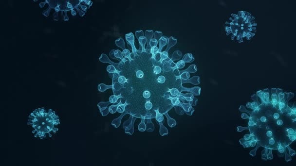 Sluit Het Influenzavirus Het Bloedvat Blauw Abstract Covid Draadframe Coronavirus — Stockvideo
