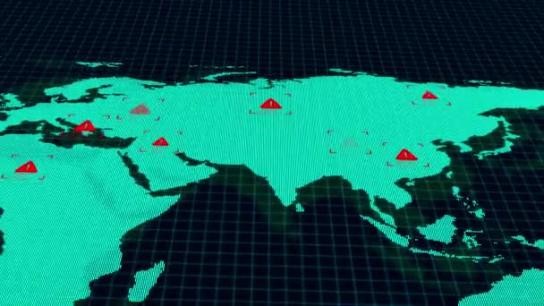 Ostrzeżenie Przed Zakażeniem Wirusem Koronawirusowym Globalnym Tle Mapy Świata Ekranie — Wideo stockowe