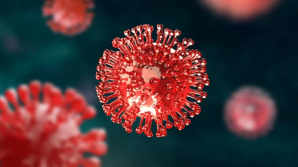 人肺体绿背景中的超级特写镜头Coronavirus Covid 科学微生物学概念 红晕病毒爆发流行 医学健康病毒学感染 3D插图渲染 — 图库照片