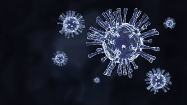 Yakın plan mavi Coronavirus COVID 19 insan akciğer arka planında. Bilim mikrobiyolojisi konsepti. Corona virüsü salgını. Tıbbi sağlık virüsü enfeksiyonu araştırması. 3B illüstrasyon oluşturma