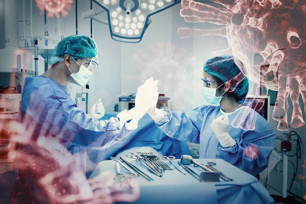 Los Médicos Enfermera Hacen Hola Cinco Después Tener Éxito Cirugía — Foto de Stock