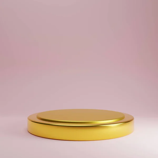 Pastel Pembe Arkaplandaki Altın Ürün Standı Soyut Asgari Geometri Kavramı — Stok fotoğraf