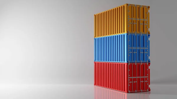 Tre Färg Intermodal Container Stack Vit Bakgrund Industri Frakt Container — Stockfoto