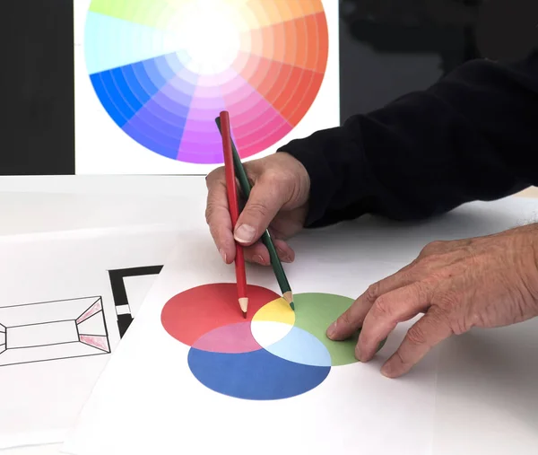 Kolor koła używane do pomocy w tworzeniu różnych wzorów, architec — Zdjęcie stockowe
