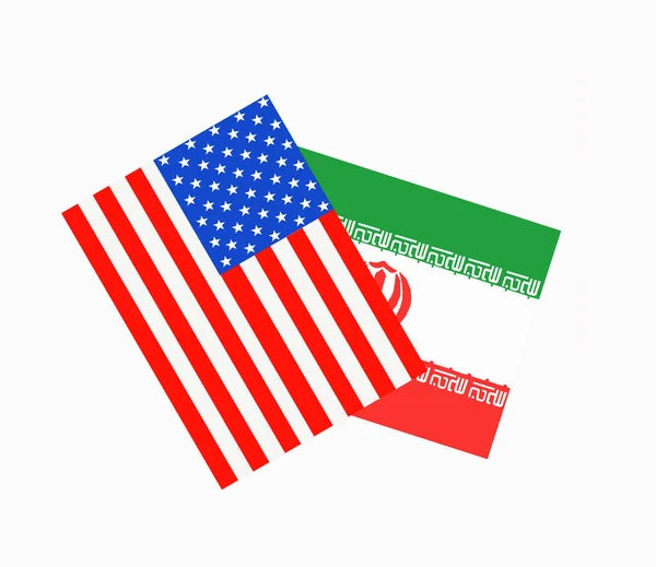 Сполучені Штати Америки і прапор Ірану показують конфлікт — стокове фото