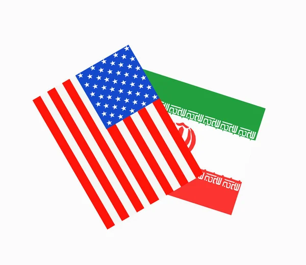 Сполучені Штати Америки і прапор Ірану показують конфлікт — стокове фото
