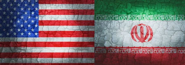 Прапори Ірану та Сполучених Штатів Америки показують, що війна завдає страждань . — стокове фото