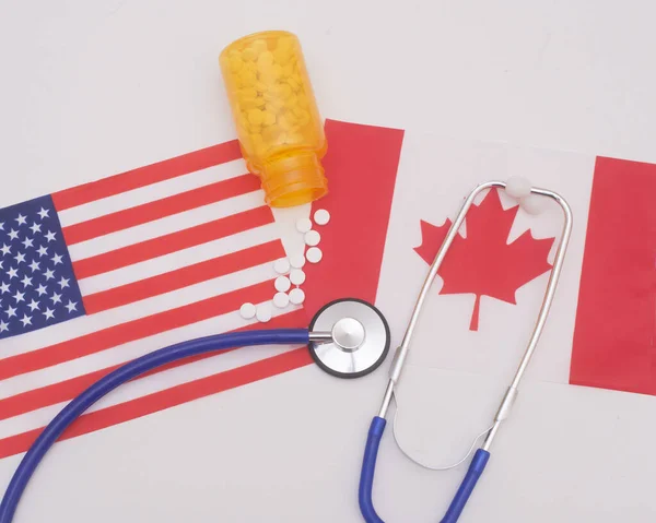 Medical insurance cost in the Canada  vs USA with prescription pills — Stock Photo, Image