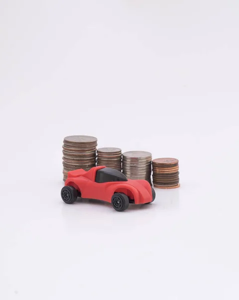 Saving New Car Model Vehicle Coins Showing Savings — Stock Photo, Image