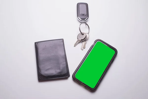 Teclas Telefone Móvel Carteira Usadas Para Atividades Diárias Para Trabalho — Fotografia de Stock