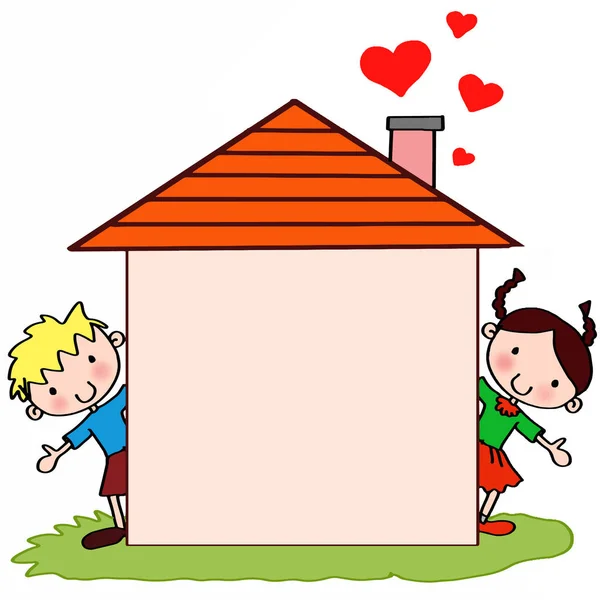 Kinderen met huis huis — Stockfoto