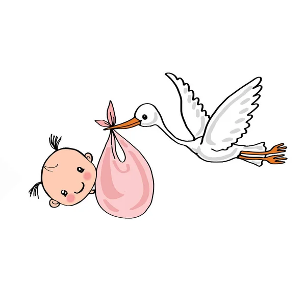 Stork carrying a girl — Stock Photo, Image