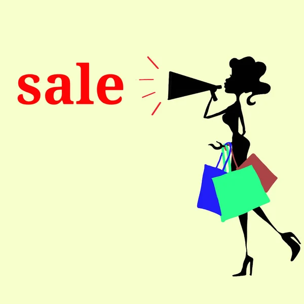 Woman shopping with sale text — Stock Photo, Image
