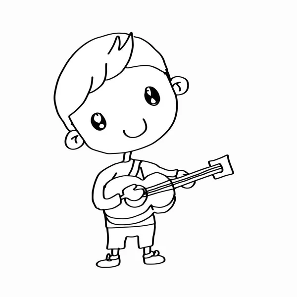 Cute boy playing guitar coloring — Stock Photo, Image