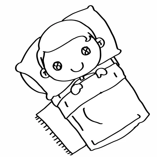 Sleeping child in bed coloring — Stock Photo, Image