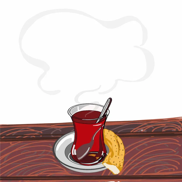 在一个玻璃杯子和桌上的百吉饼红茶 — 图库照片