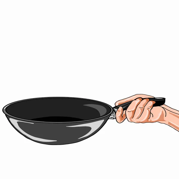 Рука держит сковородку — стоковое фото
