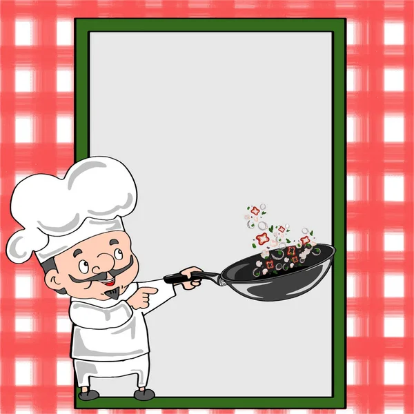 Cocinar y sartén con cartel en blanco —  Fotos de Stock