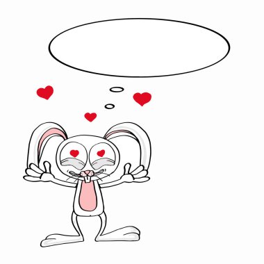 sevimli tavşan sevgi ve mutlu illüstrasyon karikatür maskotu ve beyaz arka plan çizim