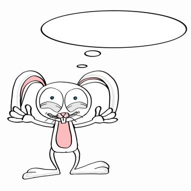 şirin mutlu ve konuşan tavşan illüstrasyon karikatür maskotu ve beyaz arka plan çizim