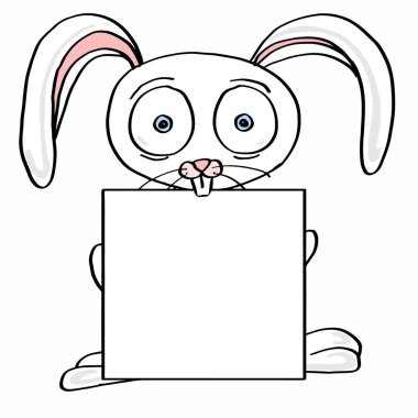 sevimli tavşan illüstrasyon ve afiş karikatür maskotu ve beyaz arka plan çizim