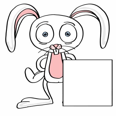 sevimli tavşan illüstrasyon afiş karikatür maskotu ve beyaz arka plan çizim