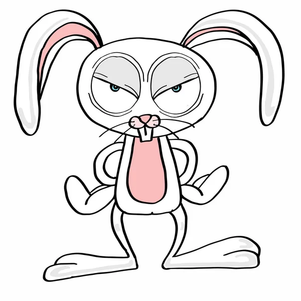 逗人喜爱的兔子愤怒的例证卡通画吉祥物和白色背景 — 图库照片