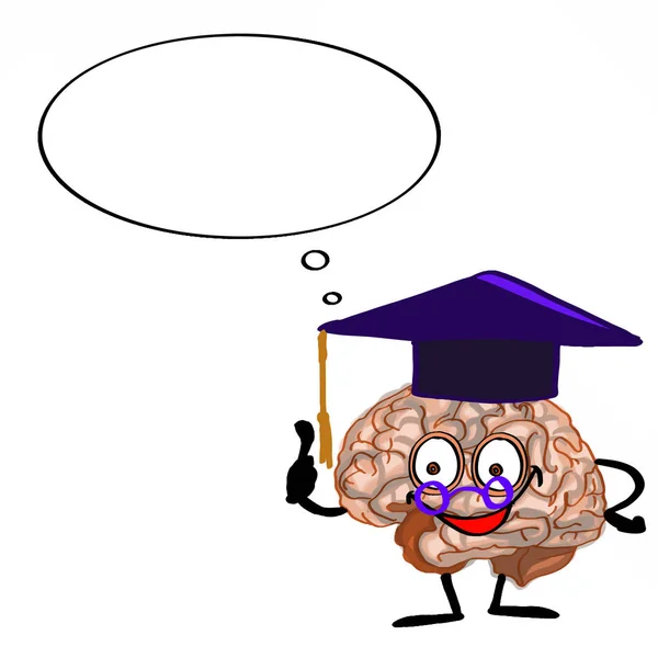 Brain wearing cap and thinking balloon illustration drawing and white background