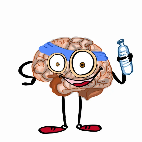 Brainillustration karikatür çizim maskotu ve beyaz arka plan spor