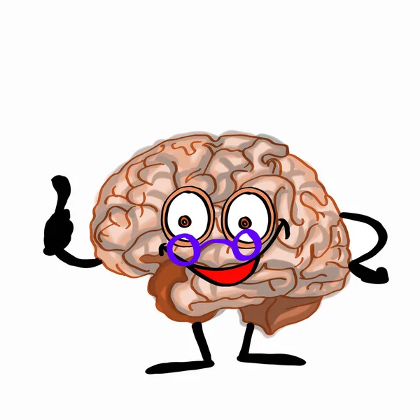 Brain Wearing Cap Thinking Balloon Illustration Drawing White Background — Stock Photo, Image