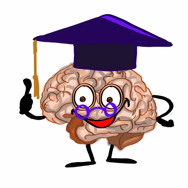 Brain Wearing Cap Thinking Balloon Illustration Drawing White Background — Stock Photo, Image