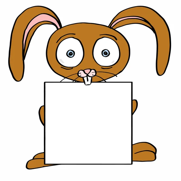Милый Коричневый Баннер Иллюстрация Кролика Рисунок Талисман Белый Фон — стоковое фото