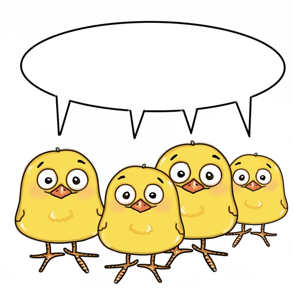 Cute Yellow Chick Illustation Cartoon Drawing White Background — Stock Photo, Image
