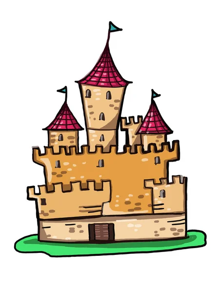 Castello Illustrazione Disegno Colorazione Cartone Animato Sfondo Bianco — Foto Stock