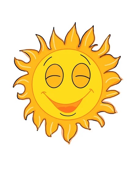 Χαριτωμένο Ήλιος Χαμογελαστός Και Χαρούμενος Εικονογράφηση Αντλώντας Κινουμένων Σχεδίων Και — Φωτογραφία Αρχείου