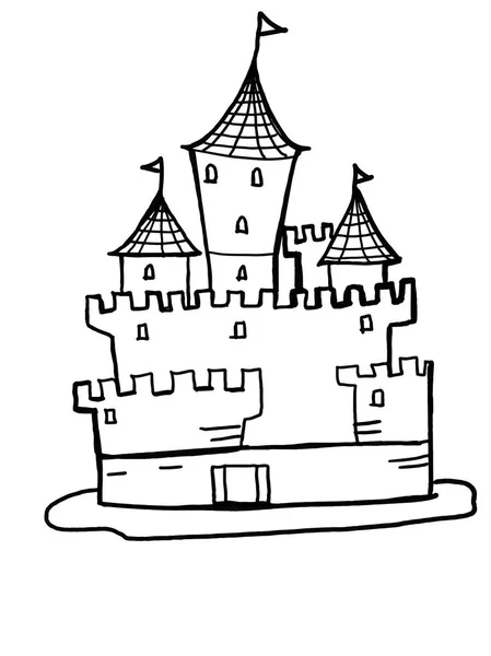 Dessin Illustration Château Coloriage Dessin Animé Fond Blanc — Photo