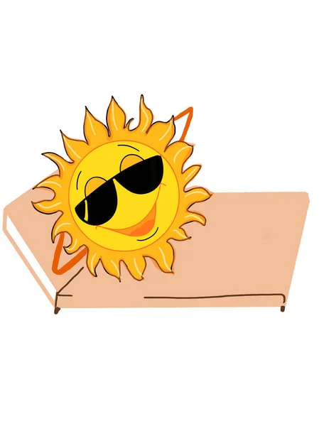 Cute Sun Smiling Happy Illustration Drawing Cartoon White Background — Stock Photo, Image