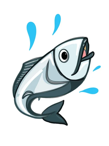 Sea Fresh Fish Illustration Cartoon Drawing White Background Banner — Stock Photo, Image