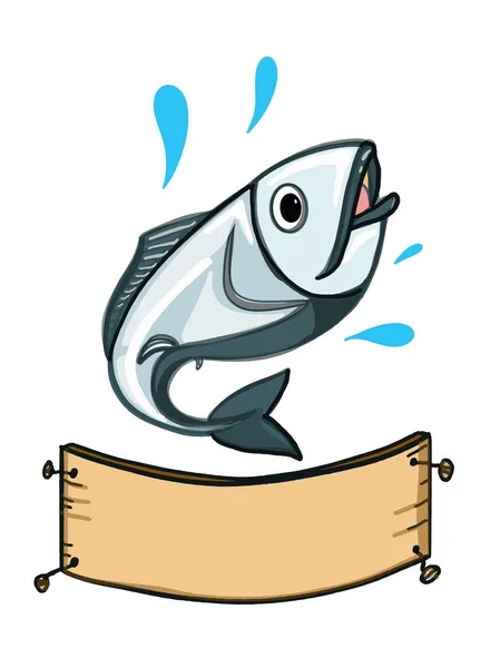 Sea Fresh Fish Illustration Cartoon Drawing White Background Banner — Stock Photo, Image
