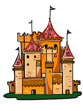 Prenses Prens kale illüstrasyon çizim karikatür ve beyaz arka plan boyama Kral