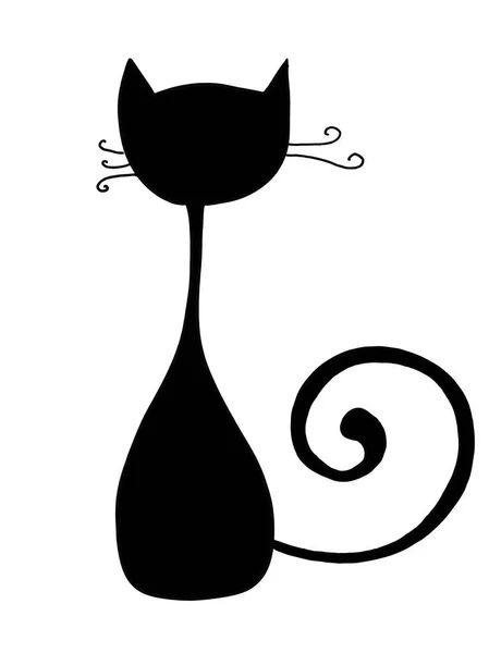 Desenho Ilustração Silhueta Gato Preto — Fotografia de Stock