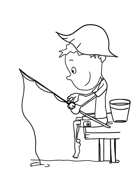 Carino Bambino Pesca Illustrazione Cartone Animato — Foto Stock