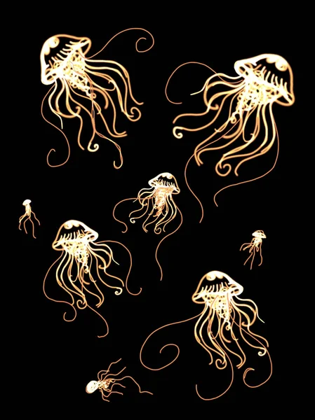 cartoon jellyfish sketch pattern and black background