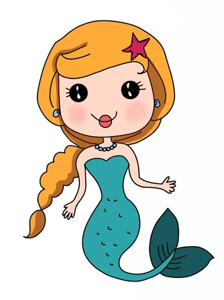 Carino Sirena Cartone Animato Illustrazione Bianco Sfondo — Foto Stock