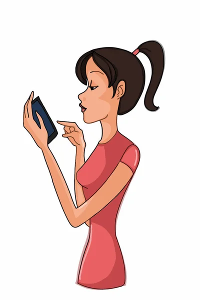 Karikatur Halbkörper Mädchen Oder Geschäftsfrau Und Junge Oder Mann Handy — Stockfoto