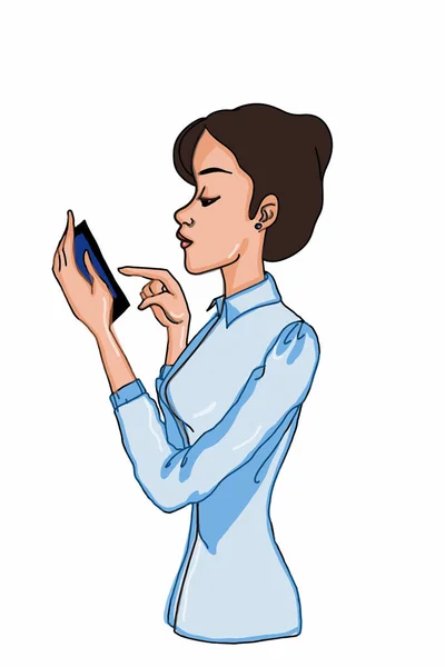 漫画のハーフボディの女の子やビジネスの女性や男の子や男性携帯電話で手イラスト — ストック写真